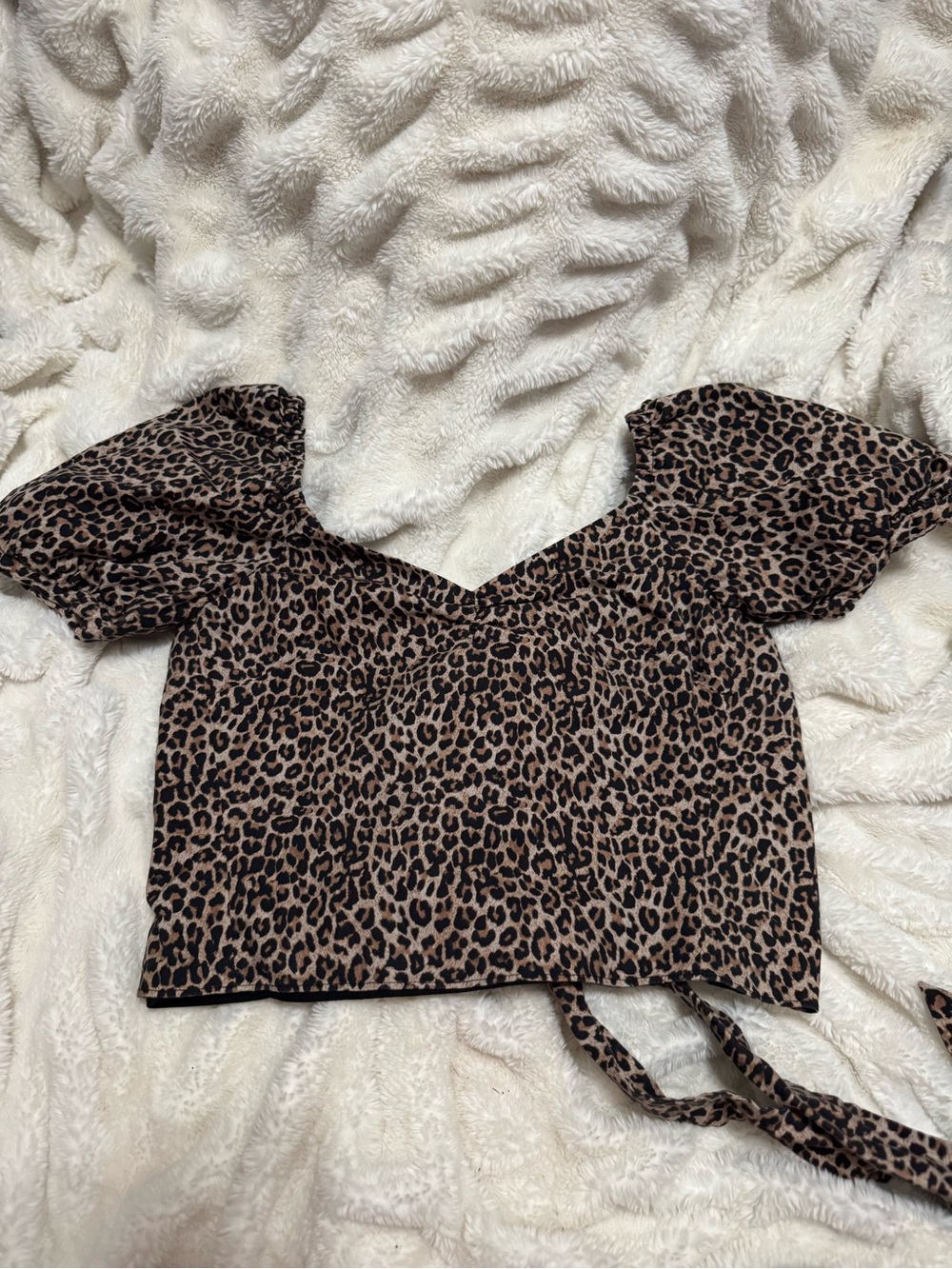 Marissa Webb Leopard Print Puff Sleeve Crop Top - Brown/Black